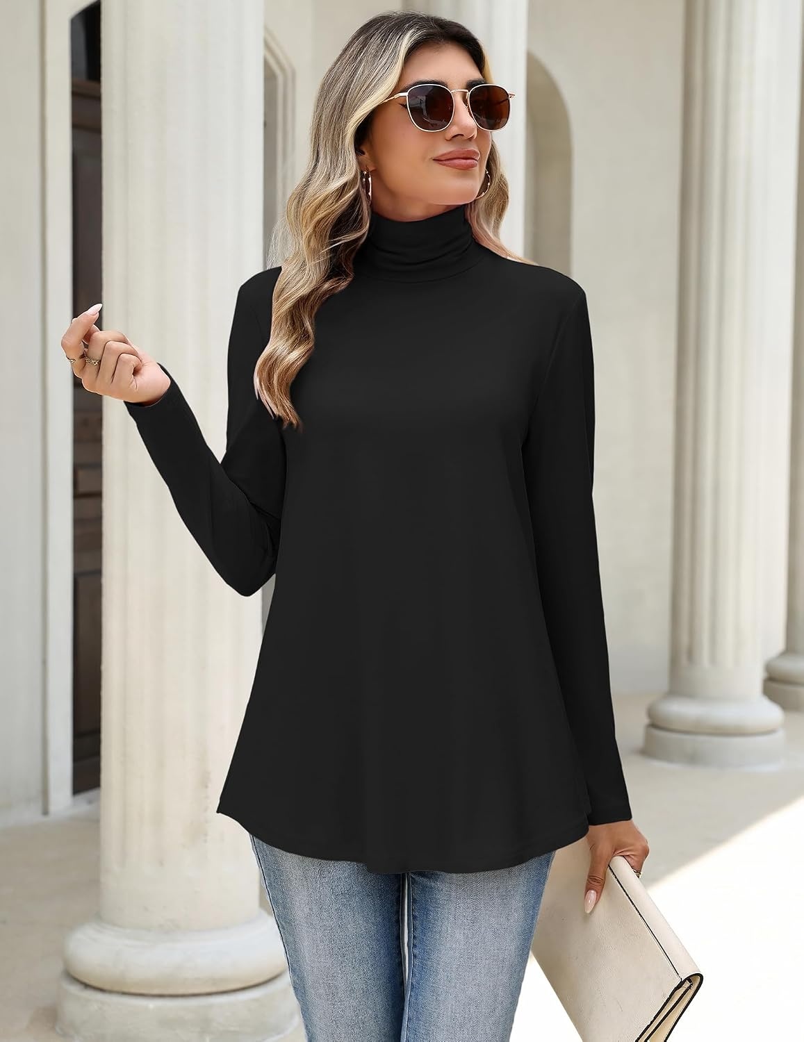 image:imageZeagoo Long Sleeve Shirts for Women Turtleneck Work Casual Tunic TopsAblack