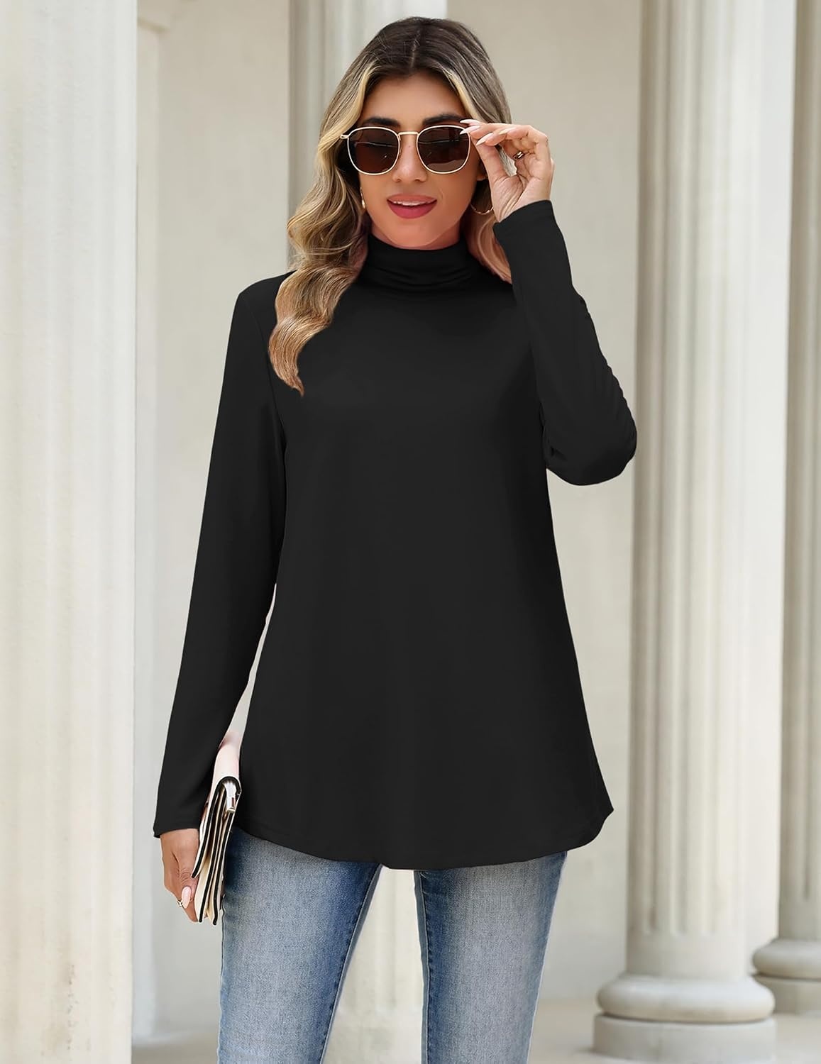 image:imageZeagoo Long Sleeve Shirts for Women Turtleneck Work Casual Tunic TopsAblack
