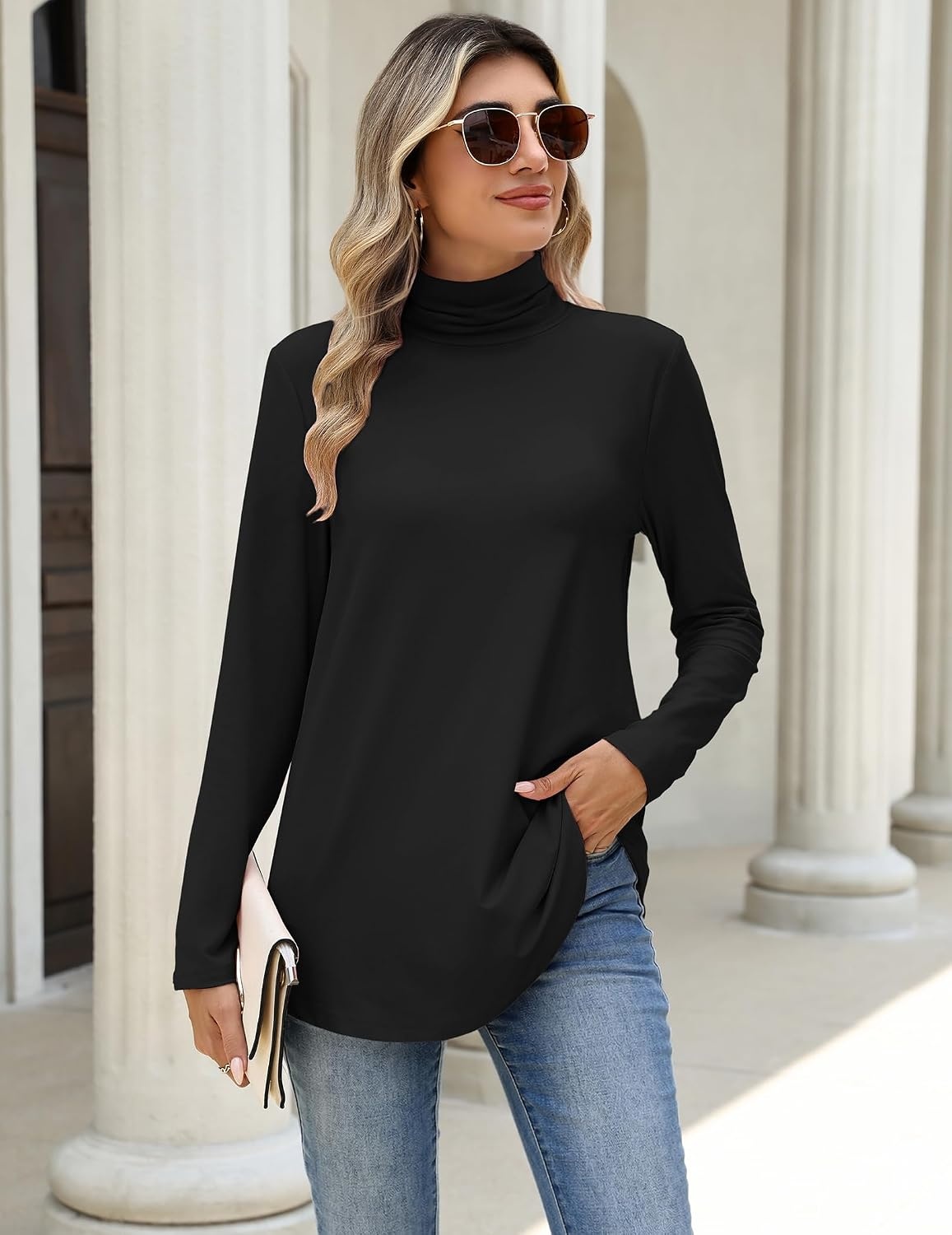 image:imageZeagoo Long Sleeve Shirts for Women Turtleneck Work Casual Tunic TopsAblack