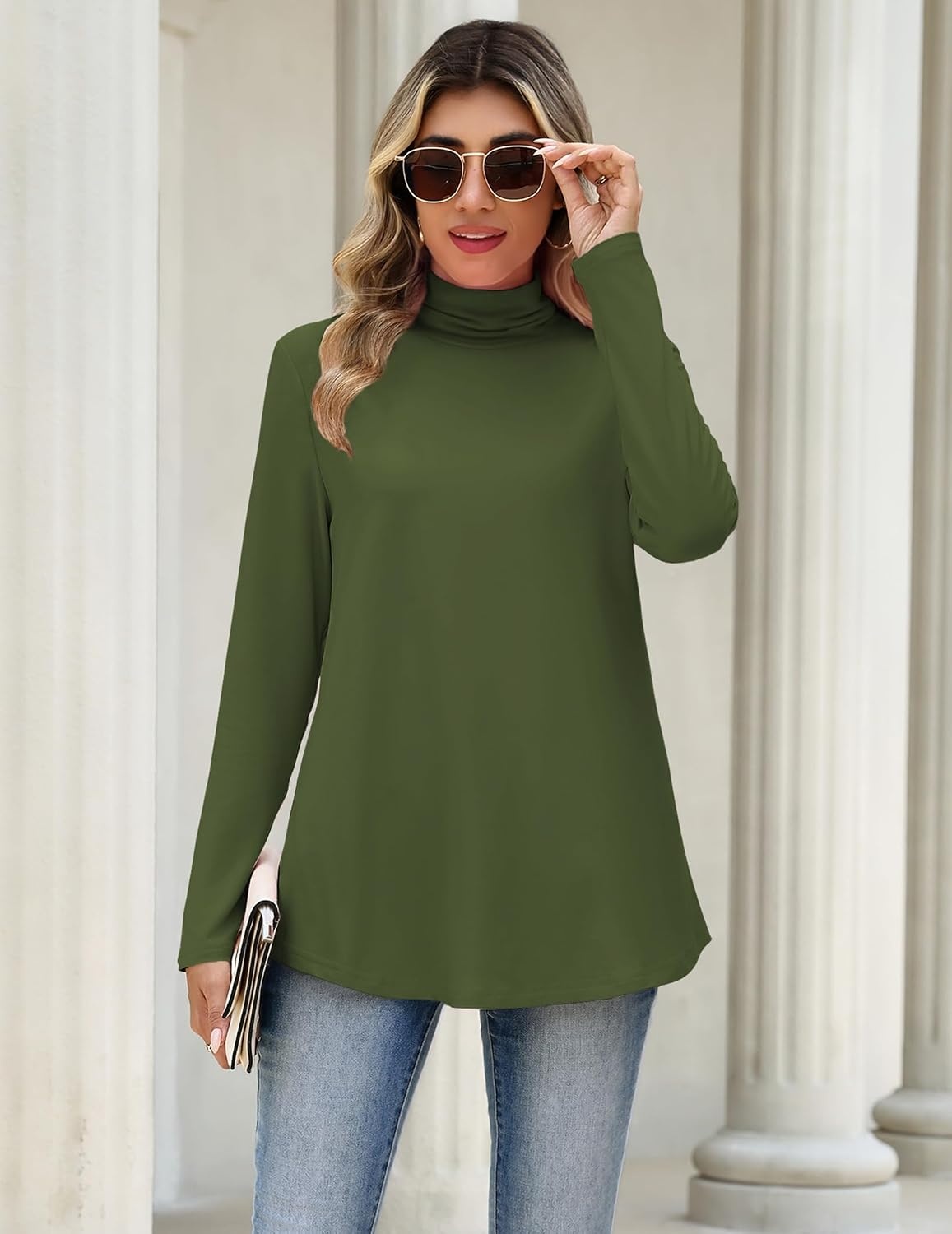 image:imageZeagoo Long Sleeve Shirts for Women Turtleneck Work Casual Tunic TopsArmy Green