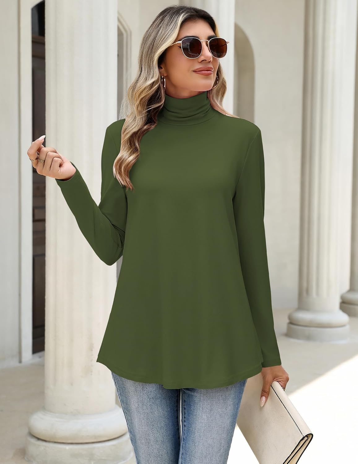 image:imageZeagoo Long Sleeve Shirts for Women Turtleneck Work Casual Tunic TopsArmy Green