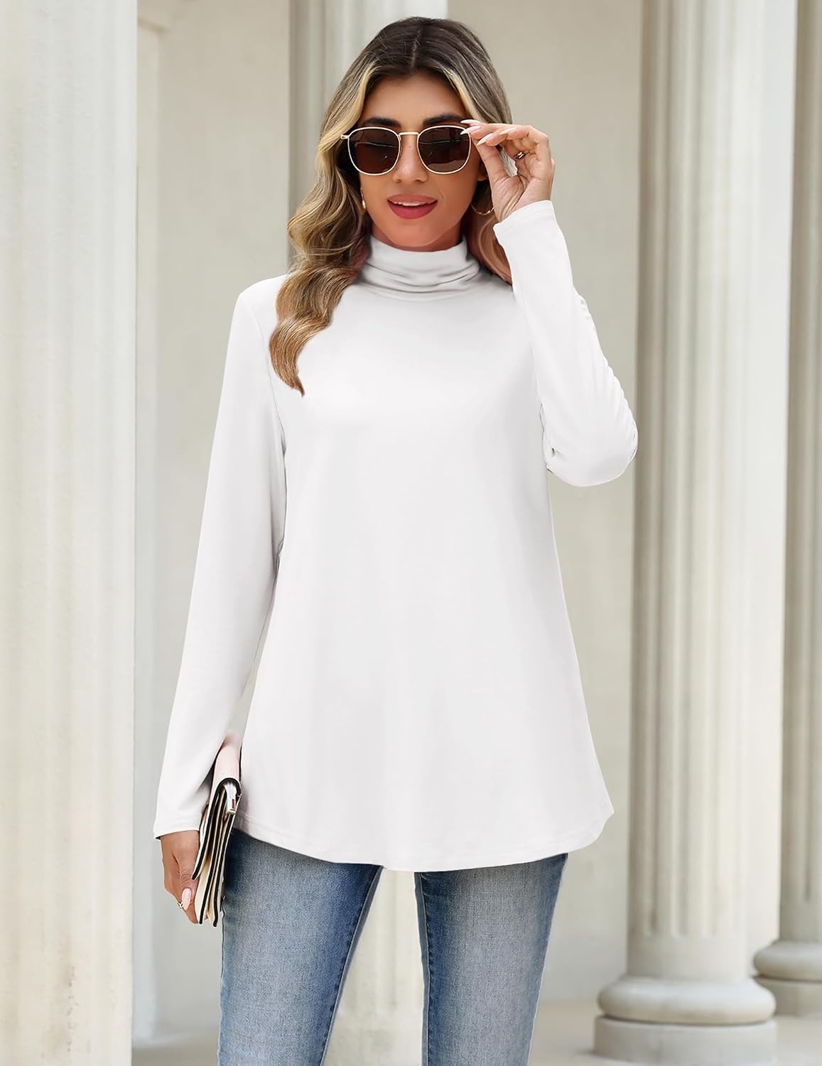 image:imageZeagoo Long Sleeve Shirts for Women Turtleneck Work Casual Tunic TopsAwhite