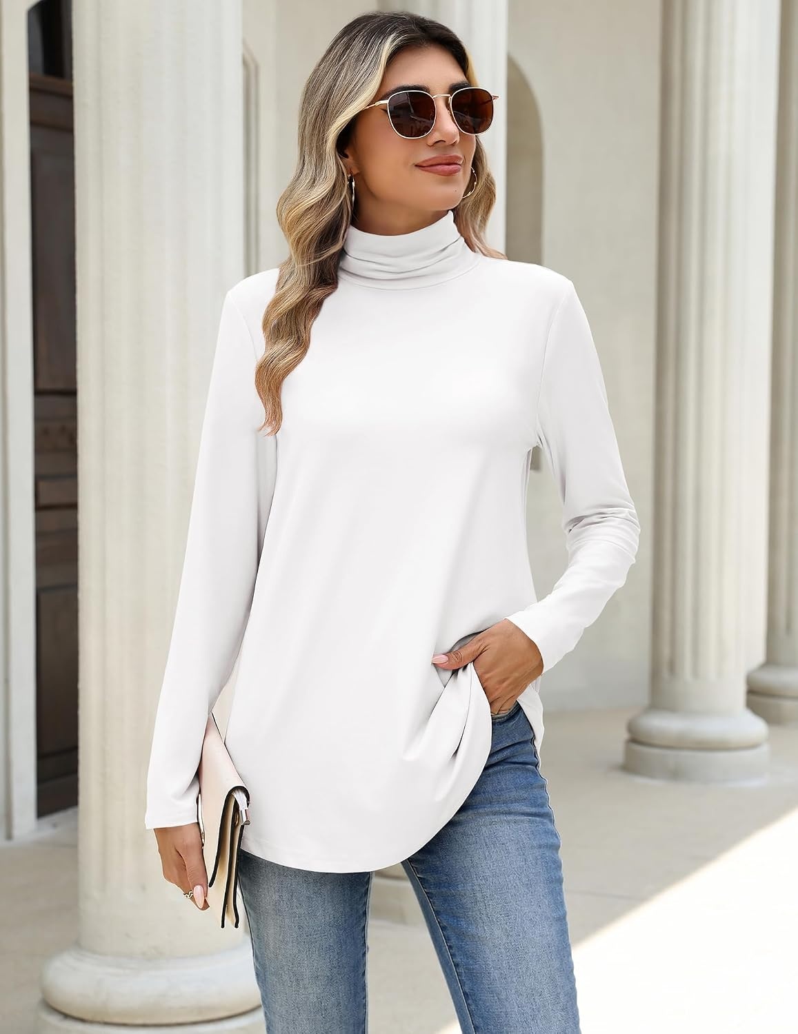image:imageZeagoo Long Sleeve Shirts for Women Turtleneck Work Casual Tunic TopsAwhite