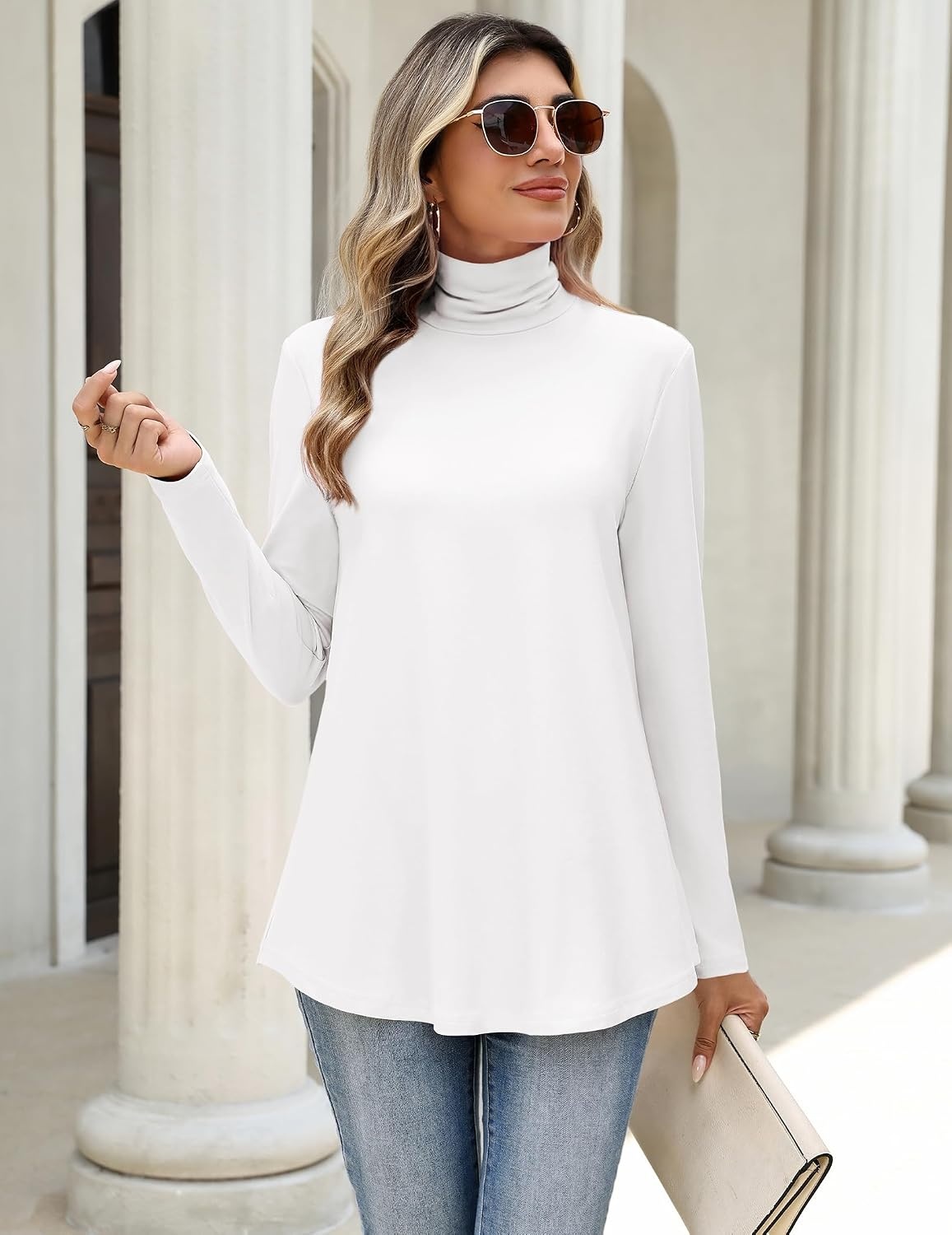 image:imageZeagoo Long Sleeve Shirts for Women Turtleneck Work Casual Tunic TopsAwhite
