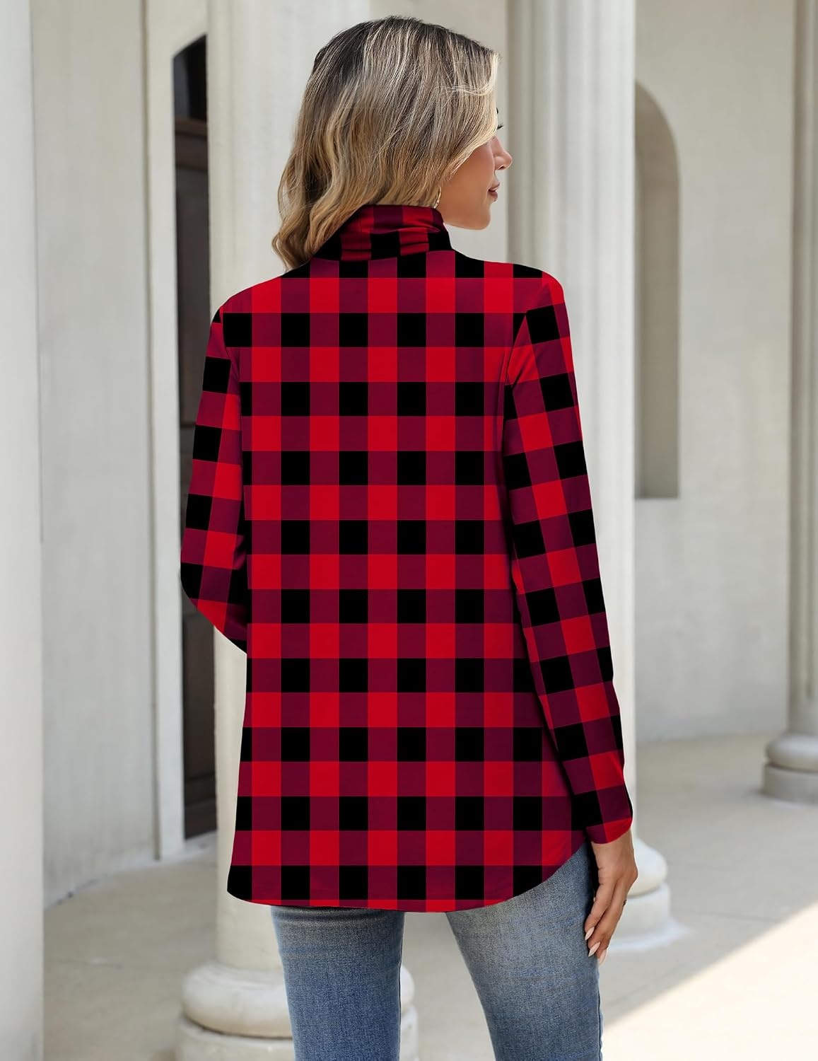 image:imageZeagoo Long Sleeve Shirts for Women Turtleneck Work Casual Tunic TopsBuffalo Black Red