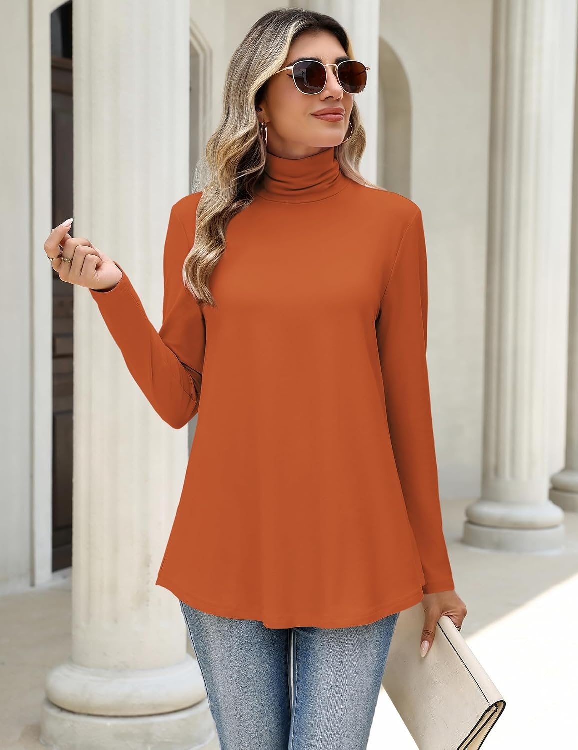 image:imageZeagoo Long Sleeve Shirts for Women Turtleneck Work Casual Tunic TopsCaramel