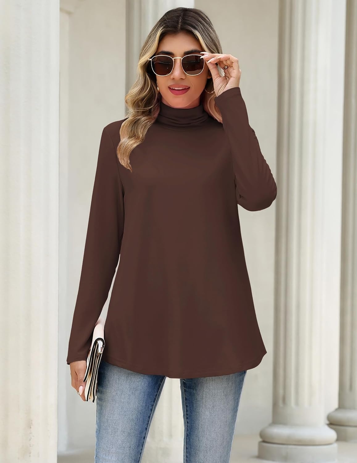 image:imageZeagoo Long Sleeve Shirts for Women Turtleneck Work Casual Tunic TopsCoffee