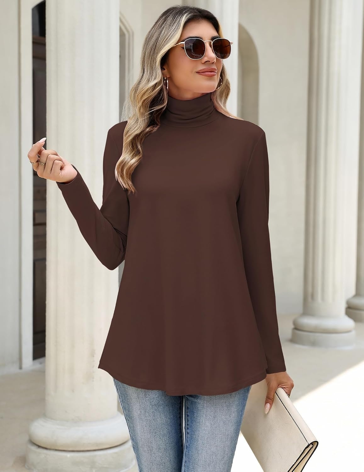 image:imageZeagoo Long Sleeve Shirts for Women Turtleneck Work Casual Tunic TopsCoffee