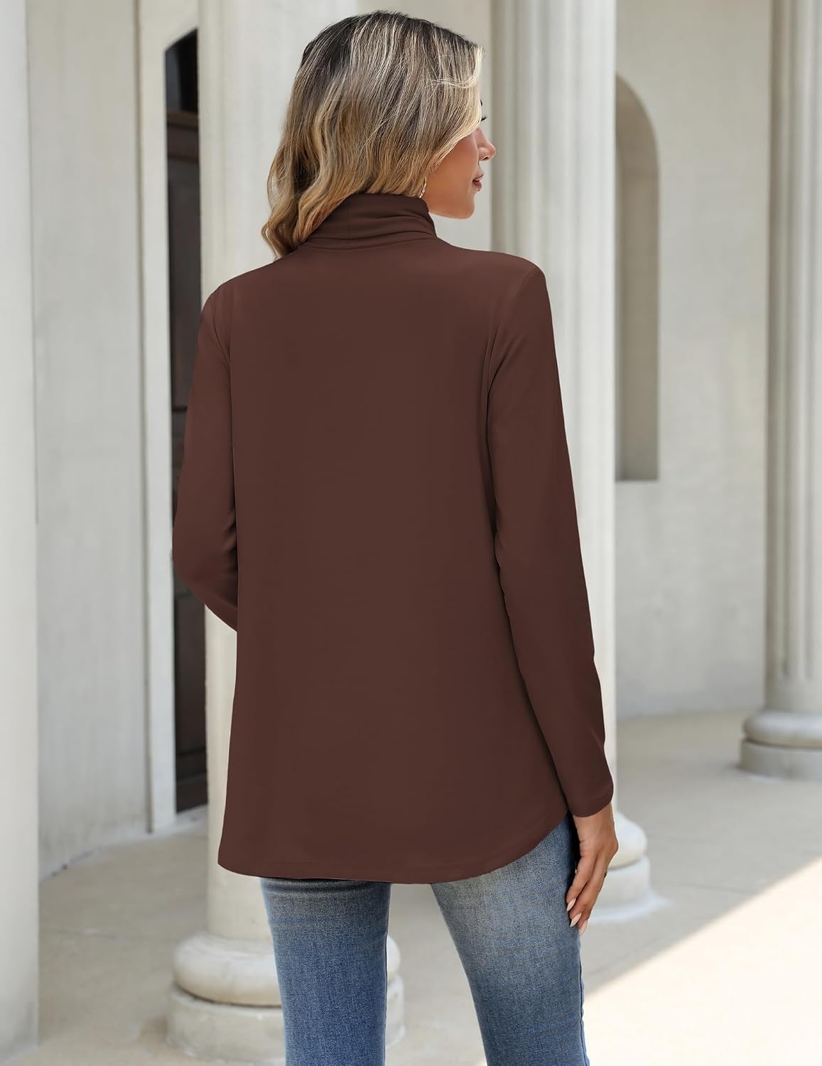 image:imageZeagoo Long Sleeve Shirts for Women Turtleneck Work Casual Tunic TopsCoffee