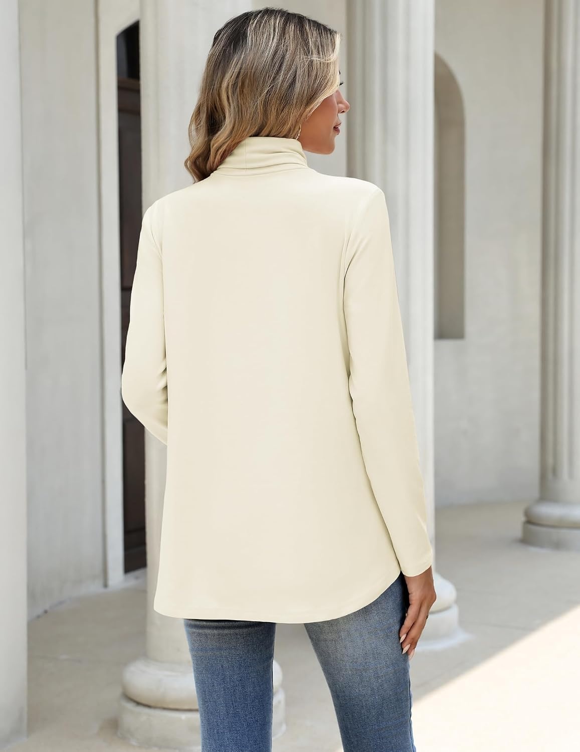 image:imageZeagoo Long Sleeve Shirts for Women Turtleneck Work Casual Tunic TopsCream