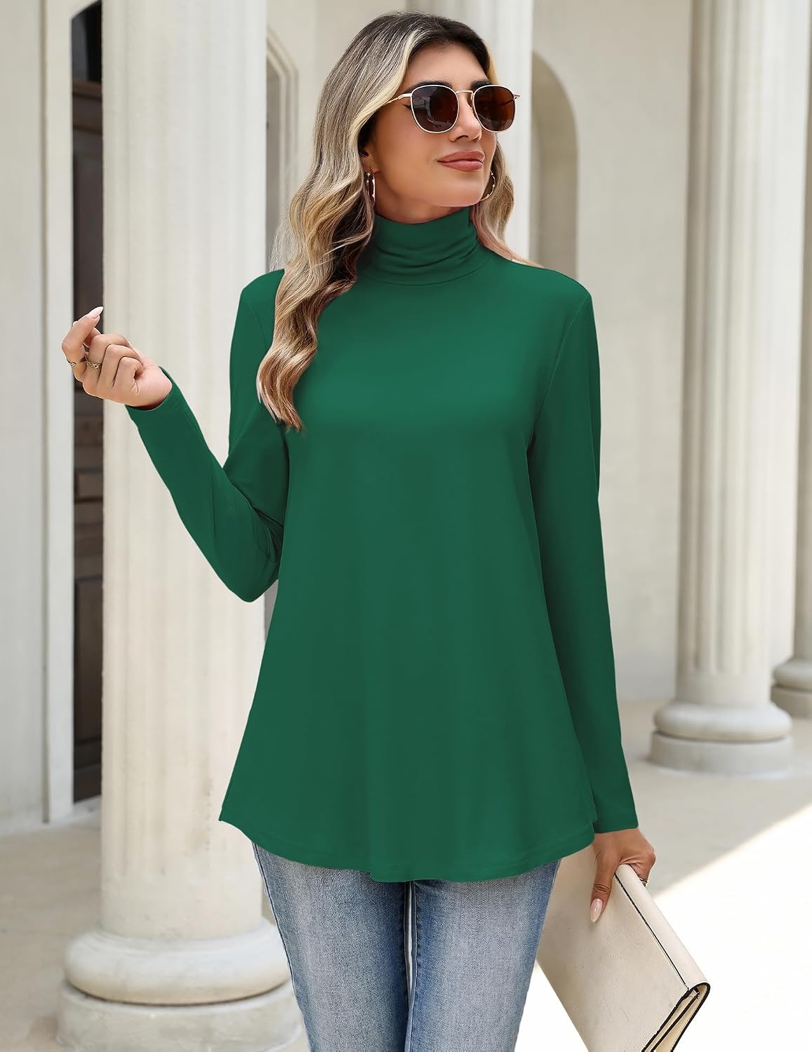image:imageZeagoo Long Sleeve Shirts for Women Turtleneck Work Casual Tunic TopsGreen