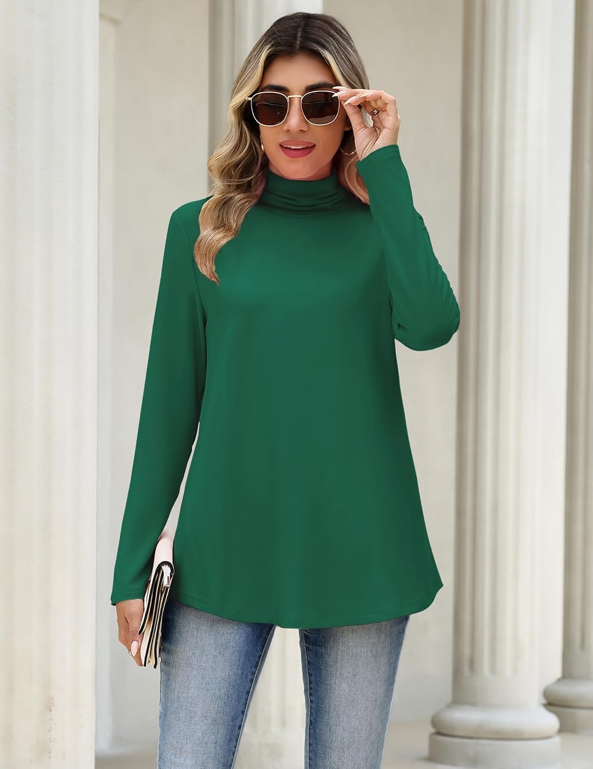 image:imageZeagoo Long Sleeve Shirts for Women Turtleneck Work Casual Tunic TopsGreen