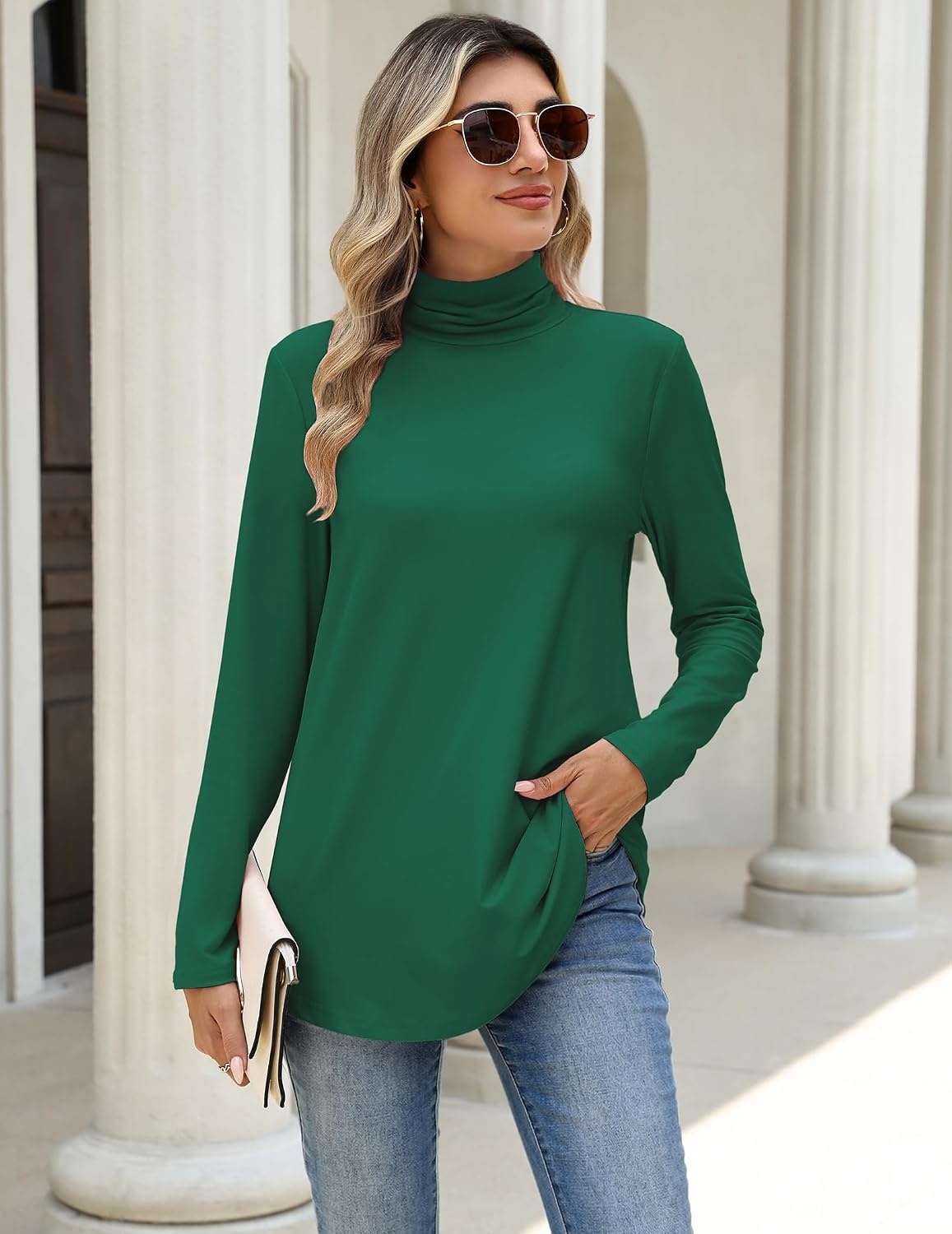 image:imageZeagoo Long Sleeve Shirts for Women Turtleneck Work Casual Tunic TopsGreen