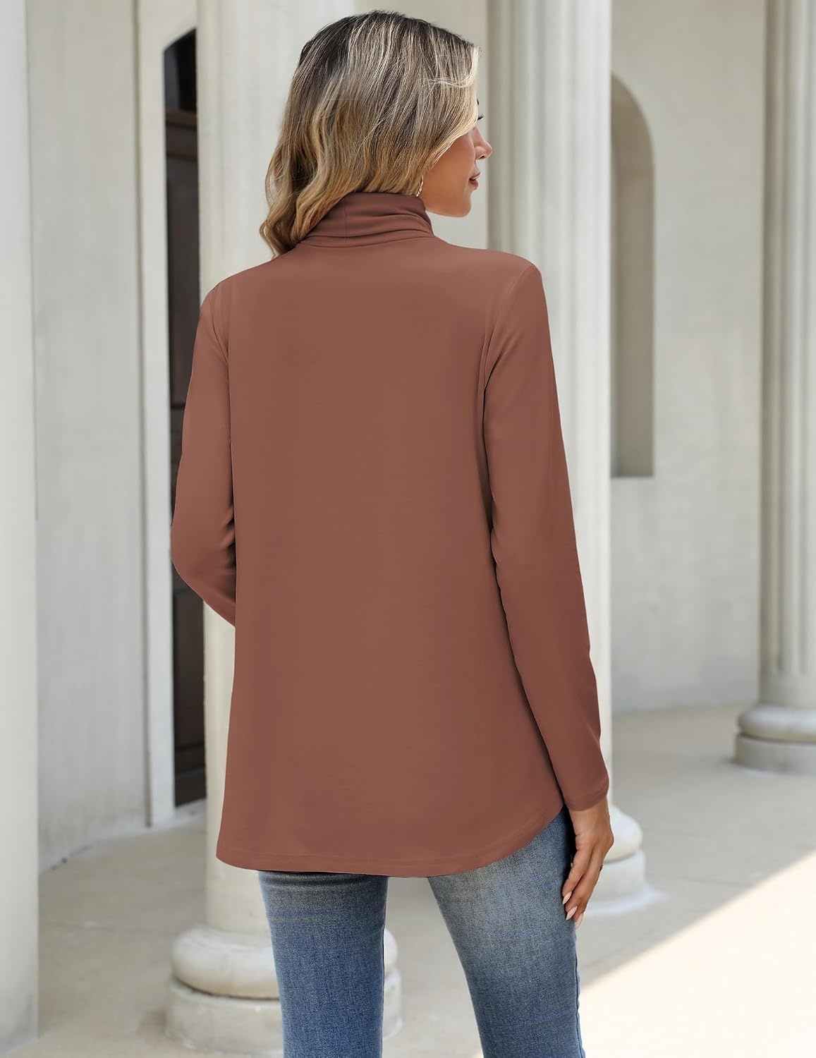 image:imageZeagoo Long Sleeve Shirts for Women Turtleneck Work Casual Tunic TopsKhaki