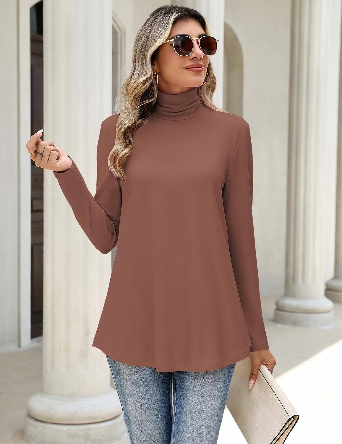 image:imageZeagoo Long Sleeve Shirts for Women Turtleneck Work Casual Tunic TopsKhaki