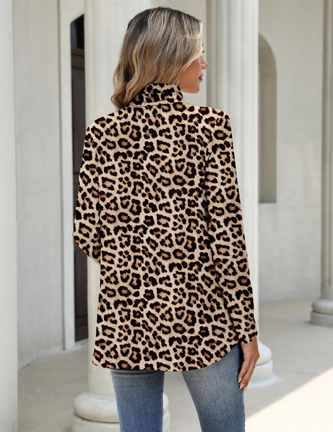 image:imageZeagoo Long Sleeve Shirts for Women Turtleneck Work Casual Tunic TopsLeopard Printpa222