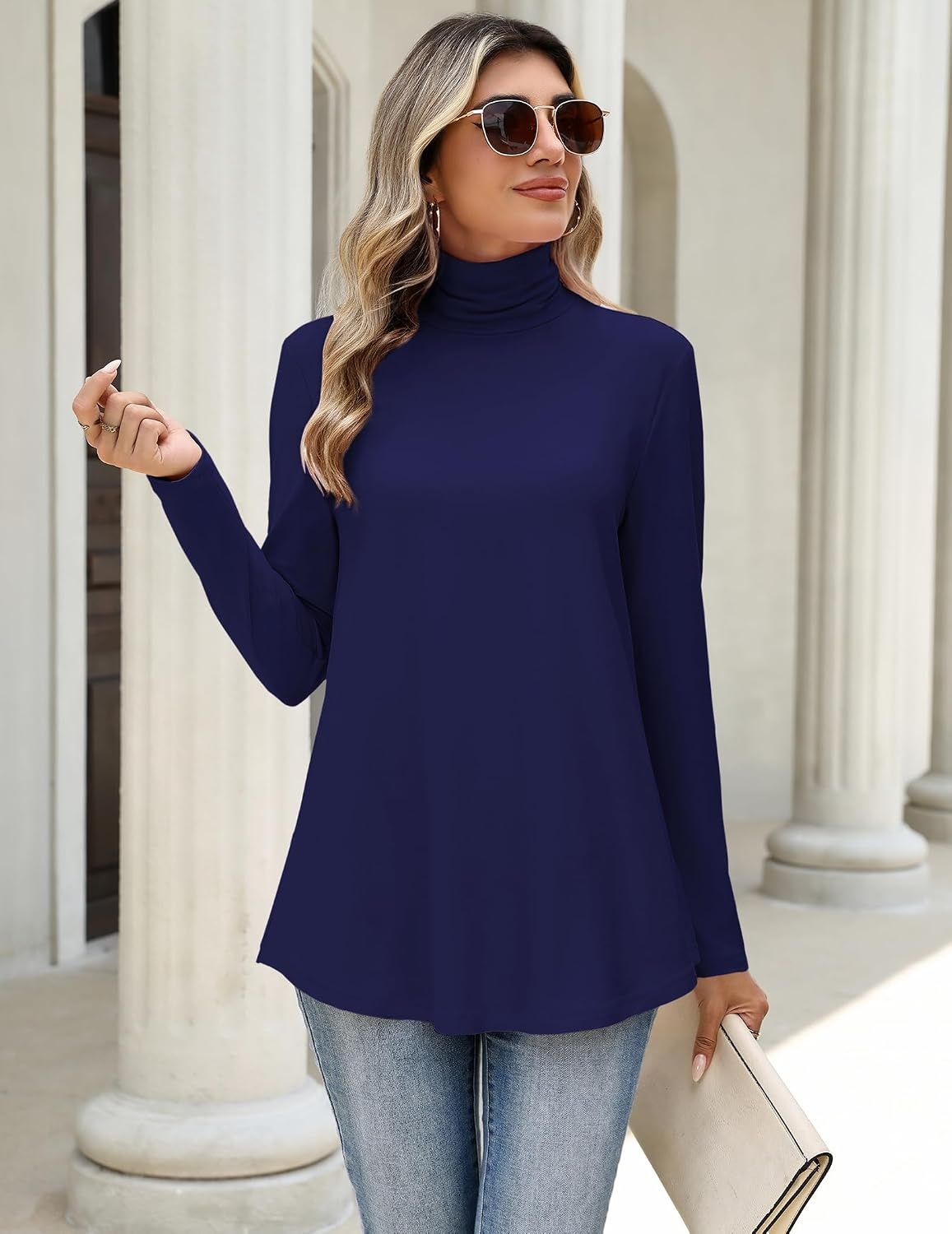 image:imageZeagoo Long Sleeve Shirts for Women Turtleneck Work Casual Tunic TopsNavy Blue