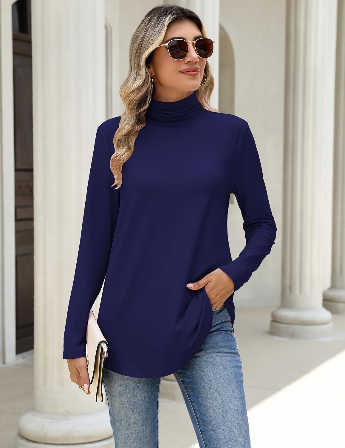 image:imageZeagoo Long Sleeve Shirts for Women Turtleneck Work Casual Tunic TopsNavy Blue