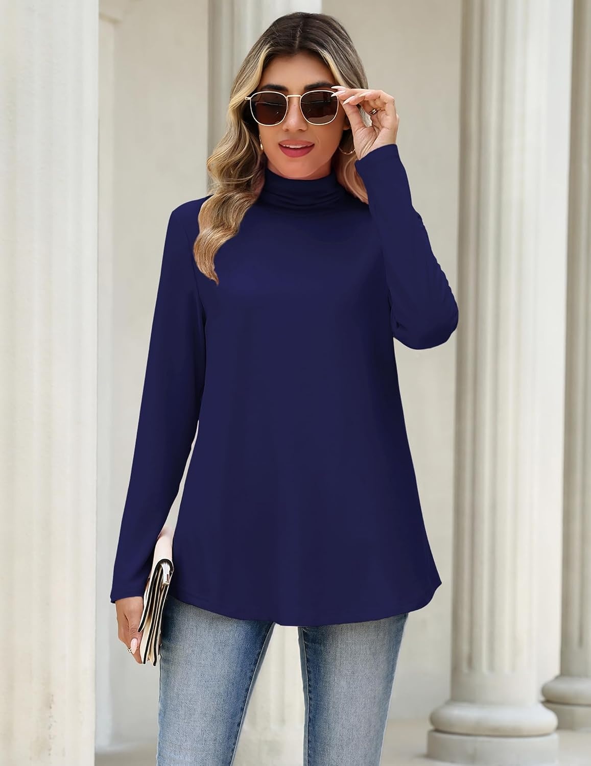 image:imageZeagoo Long Sleeve Shirts for Women Turtleneck Work Casual Tunic TopsNavy Blue