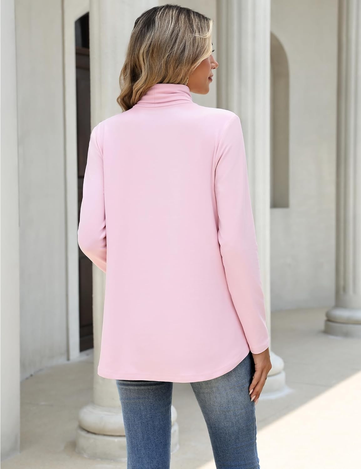image:imageZeagoo Long Sleeve Shirts for Women Turtleneck Work Casual Tunic TopsPink