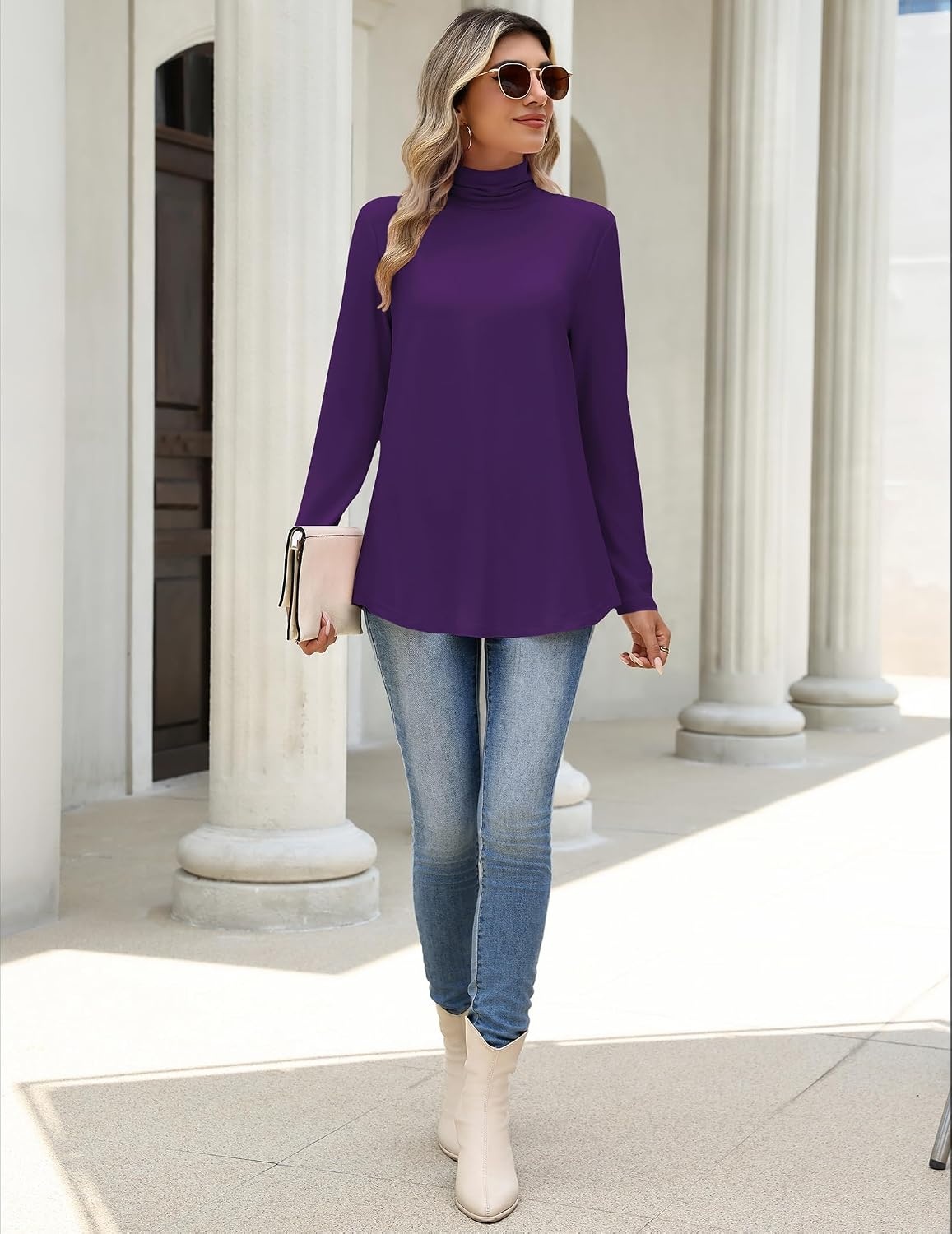 image:imageZeagoo Long Sleeve Shirts for Women Turtleneck Work Casual Tunic TopsPurple
