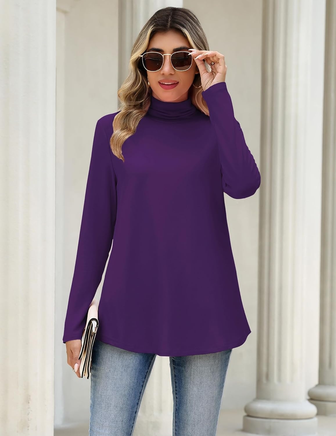 image:imageZeagoo Long Sleeve Shirts for Women Turtleneck Work Casual Tunic TopsPurple