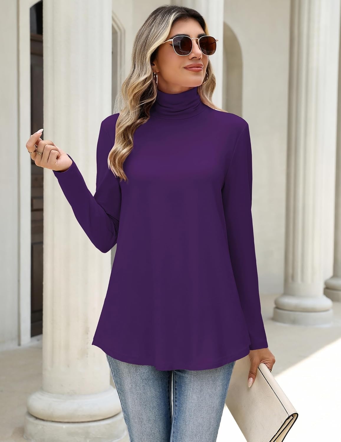 image:imageZeagoo Long Sleeve Shirts for Women Turtleneck Work Casual Tunic TopsPurple