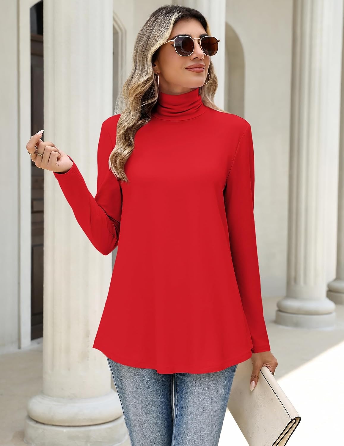 image:imageZeagoo Long Sleeve Shirts for Women Turtleneck Work Casual Tunic TopsRed