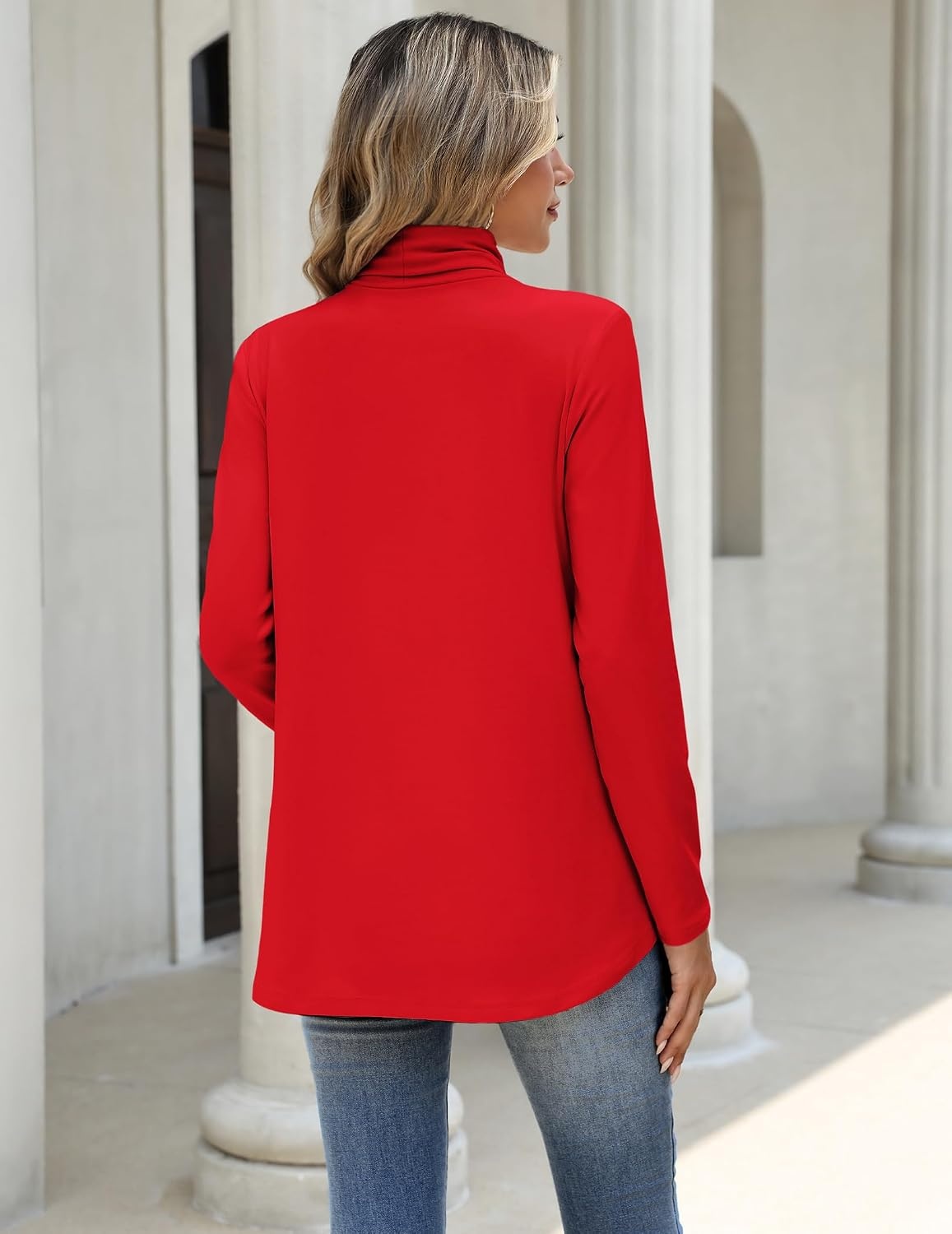 image:imageZeagoo Long Sleeve Shirts for Women Turtleneck Work Casual Tunic TopsRed