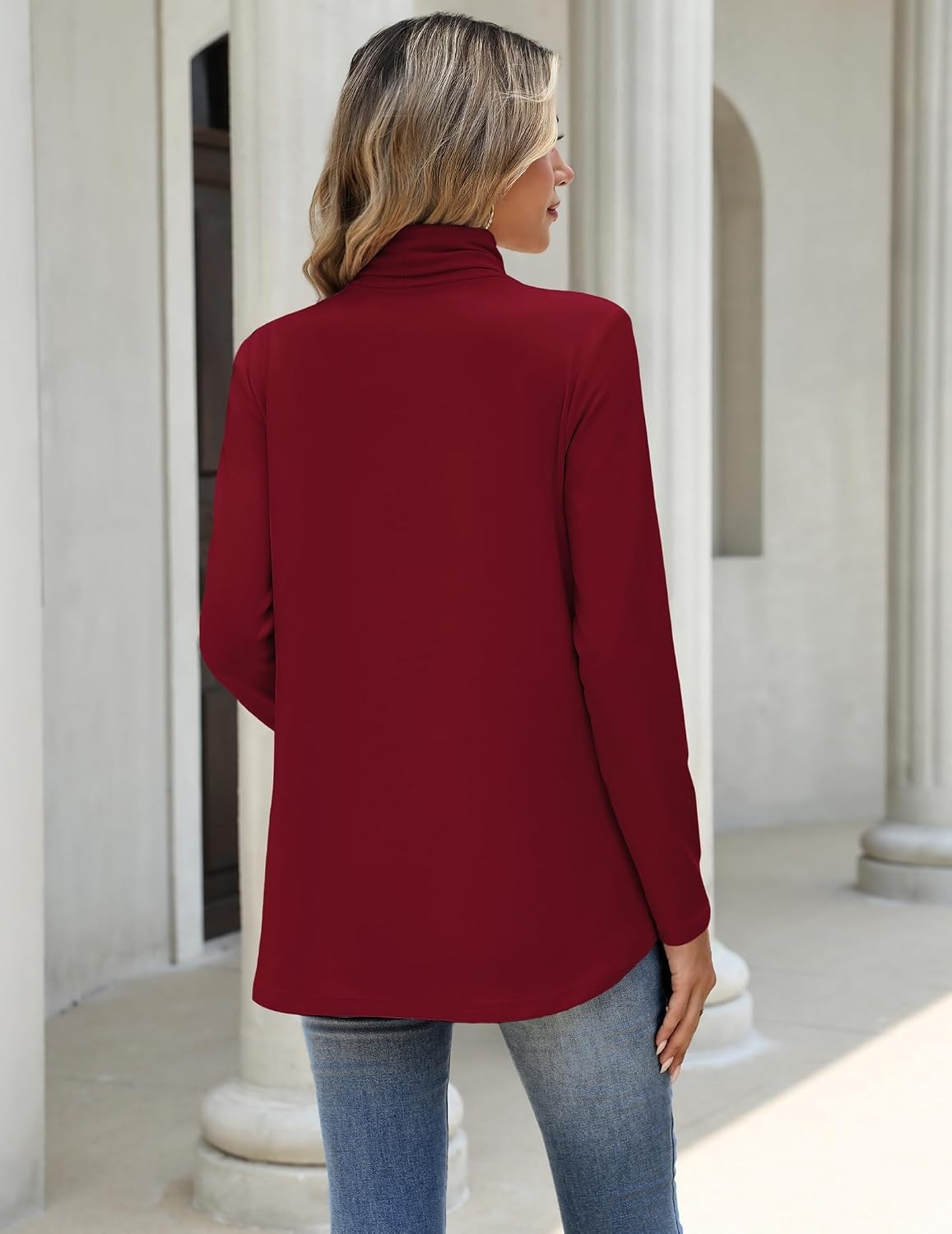 image:imageZeagoo Long Sleeve Shirts for Women Turtleneck Work Casual Tunic TopsWine Red