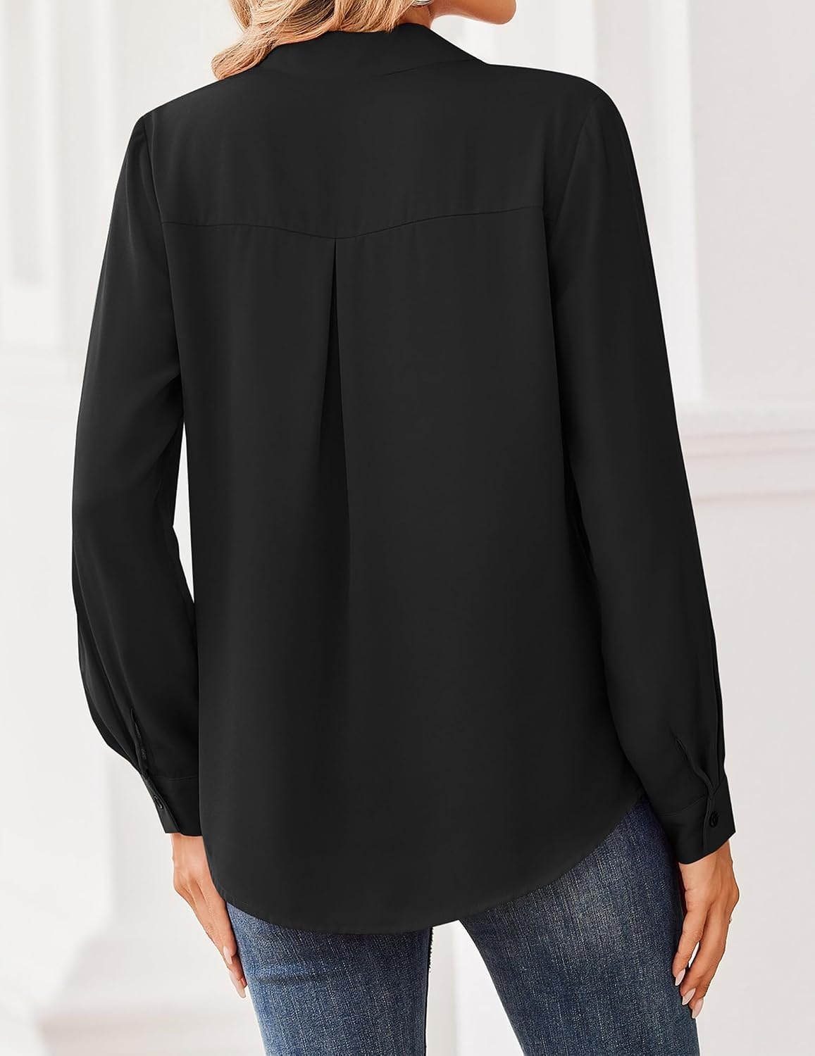 image:imageZeagoo Women Blouses Chiffon Long Sleeve Button Down Shirts Business TopsBlack