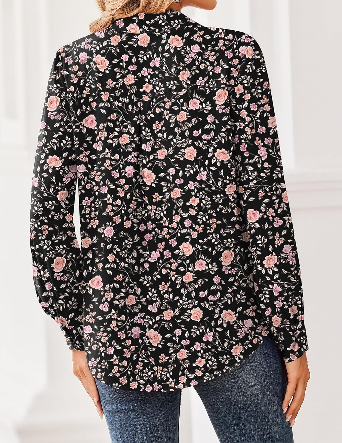 image:imageZeagoo Women Blouses Chiffon Long Sleeve Button Down Shirts Business TopsBlack Floral
