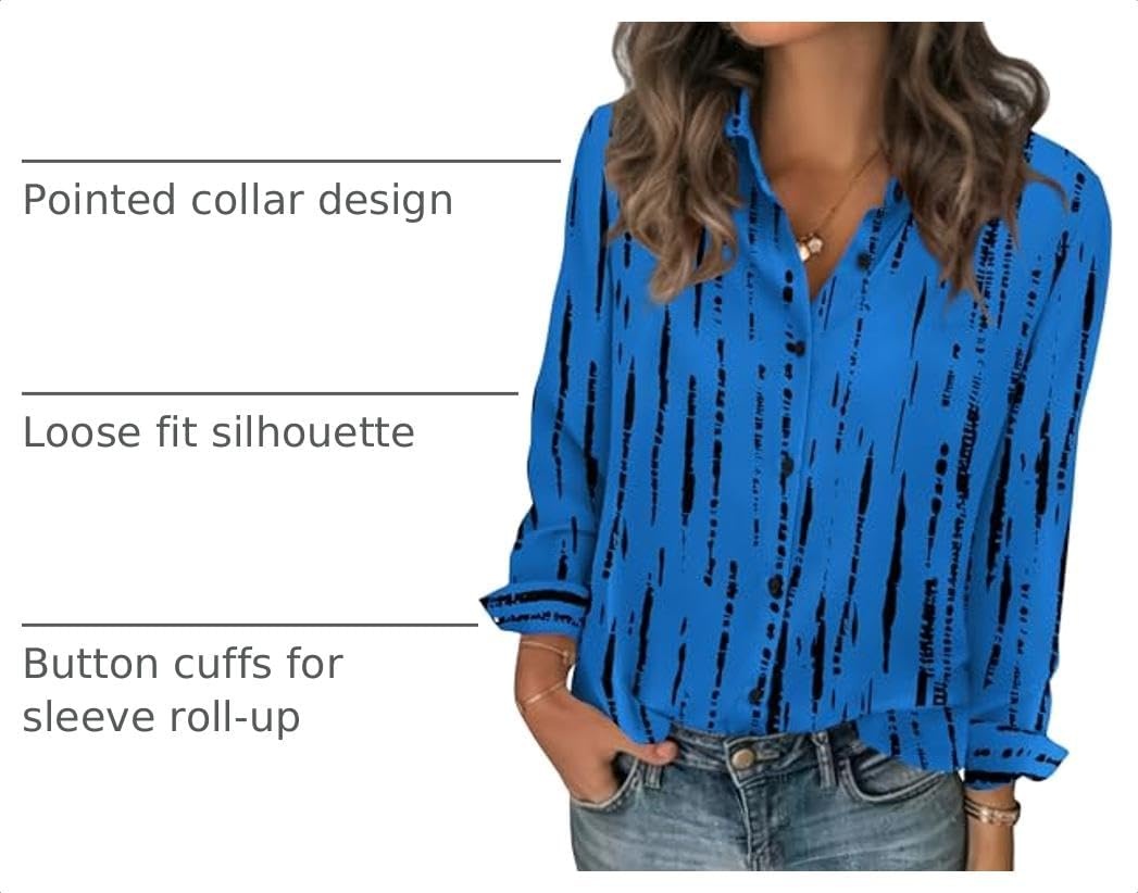 image:imageZeagoo Women Blouses Chiffon Long Sleeve Button Down Shirts Business TopsBlue Black