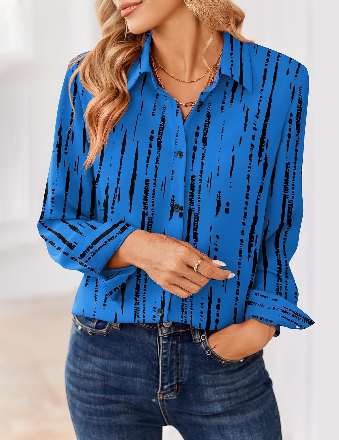 image:imageZeagoo Women Blouses Chiffon Long Sleeve Button Down Shirts Business TopsBlue Black