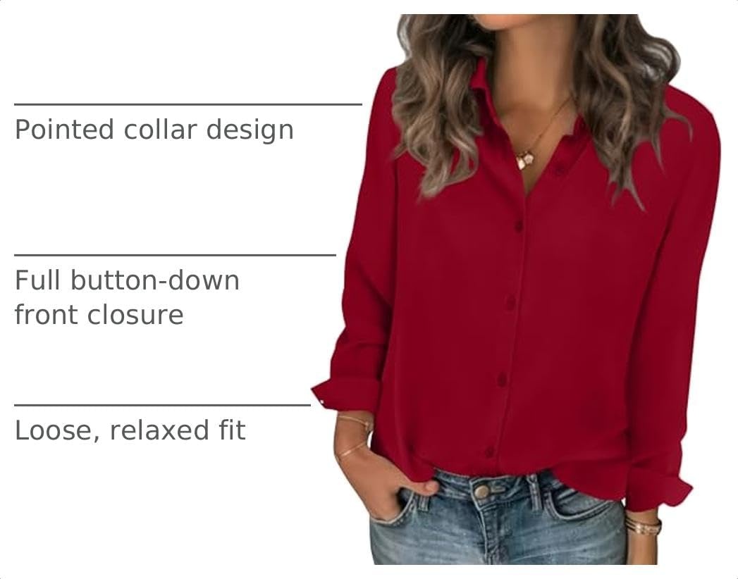 image:imageZeagoo Women Blouses Chiffon Long Sleeve Button Down Shirts Business TopsDark Red