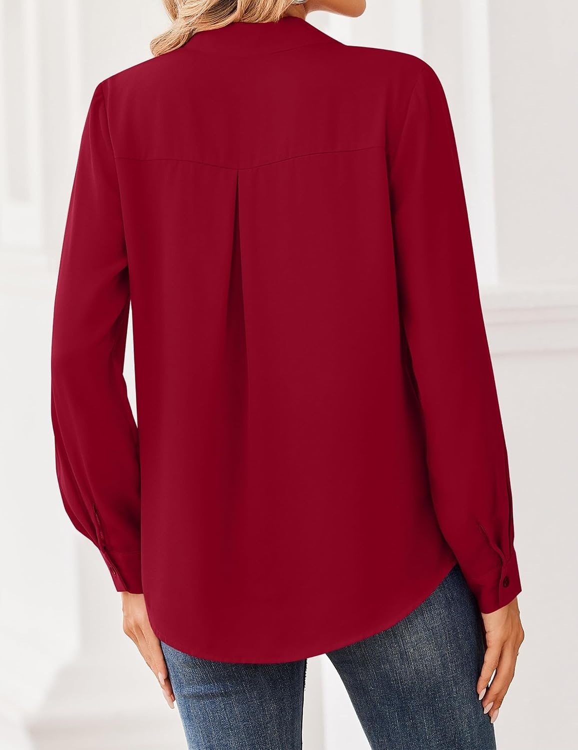 image:imageZeagoo Women Blouses Chiffon Long Sleeve Button Down Shirts Business TopsDark Red