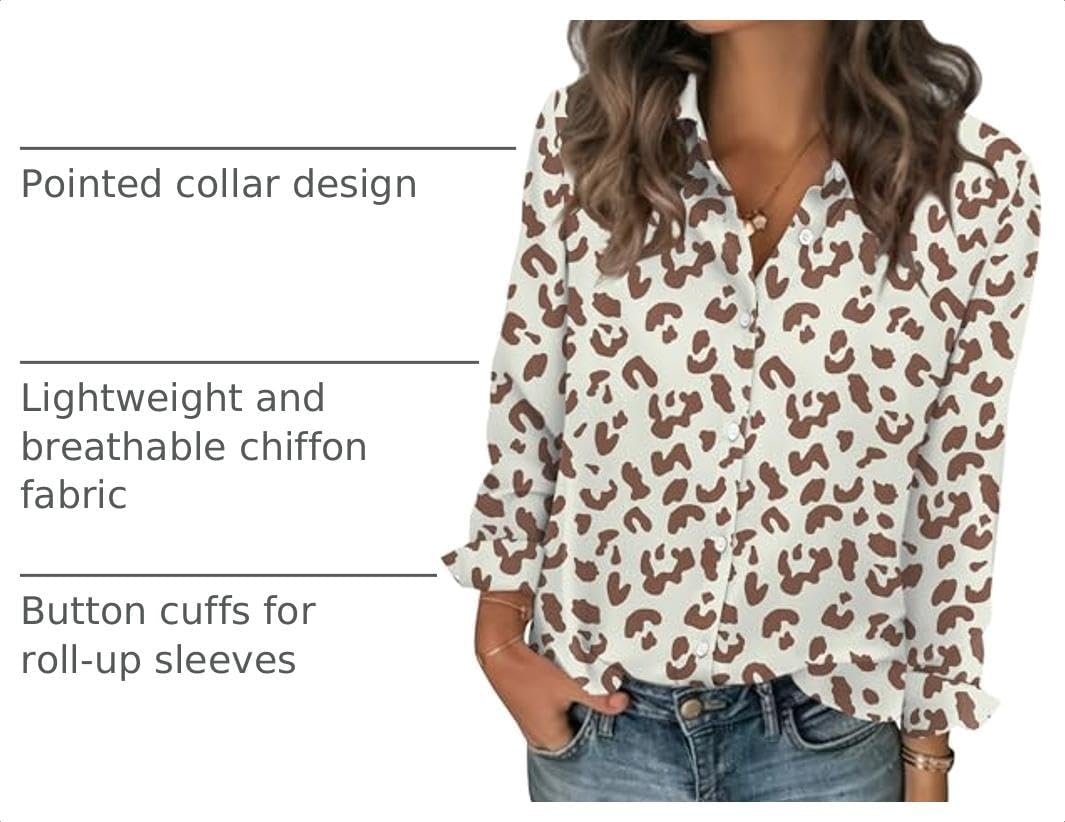 image:imageZeagoo Women Blouses Chiffon Long Sleeve Button Down Shirts Business TopsLeopard Apricot