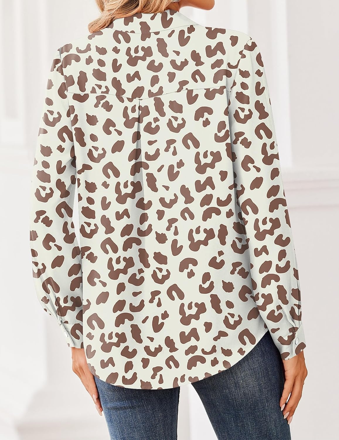 image:imageZeagoo Women Blouses Chiffon Long Sleeve Button Down Shirts Business TopsLeopard Apricot