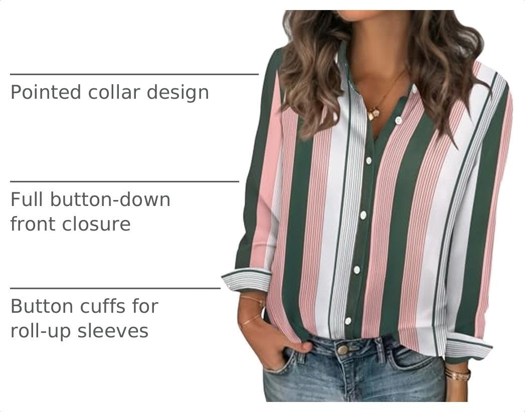image:imageZeagoo Women Blouses Chiffon Long Sleeve Button Down Shirts Business TopsMulticolor Stripes