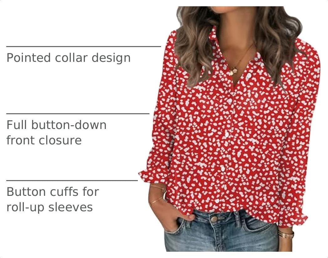 image:imageZeagoo Women Blouses Chiffon Long Sleeve Button Down Shirts Business TopsRed White Polka Dots