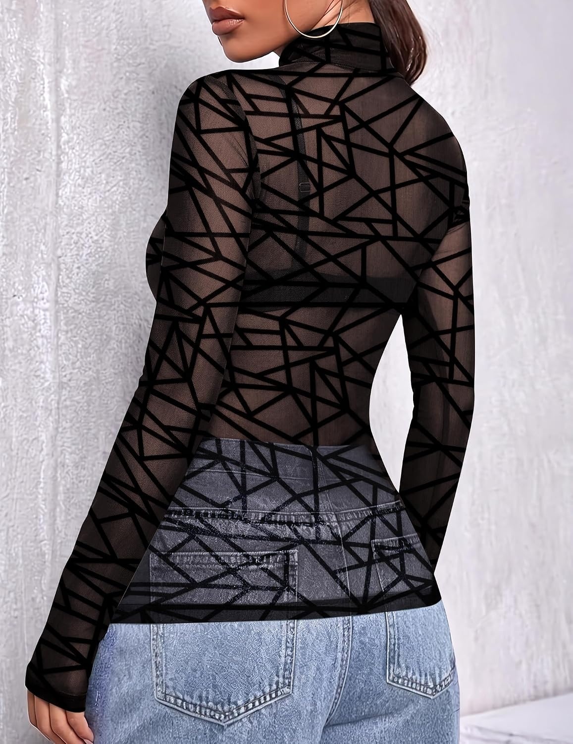 image:imageZeagoo Women Mesh Sheer Top Long Sleeve Sexy Shirt Slim Fitted Fall ClothesLinejh255