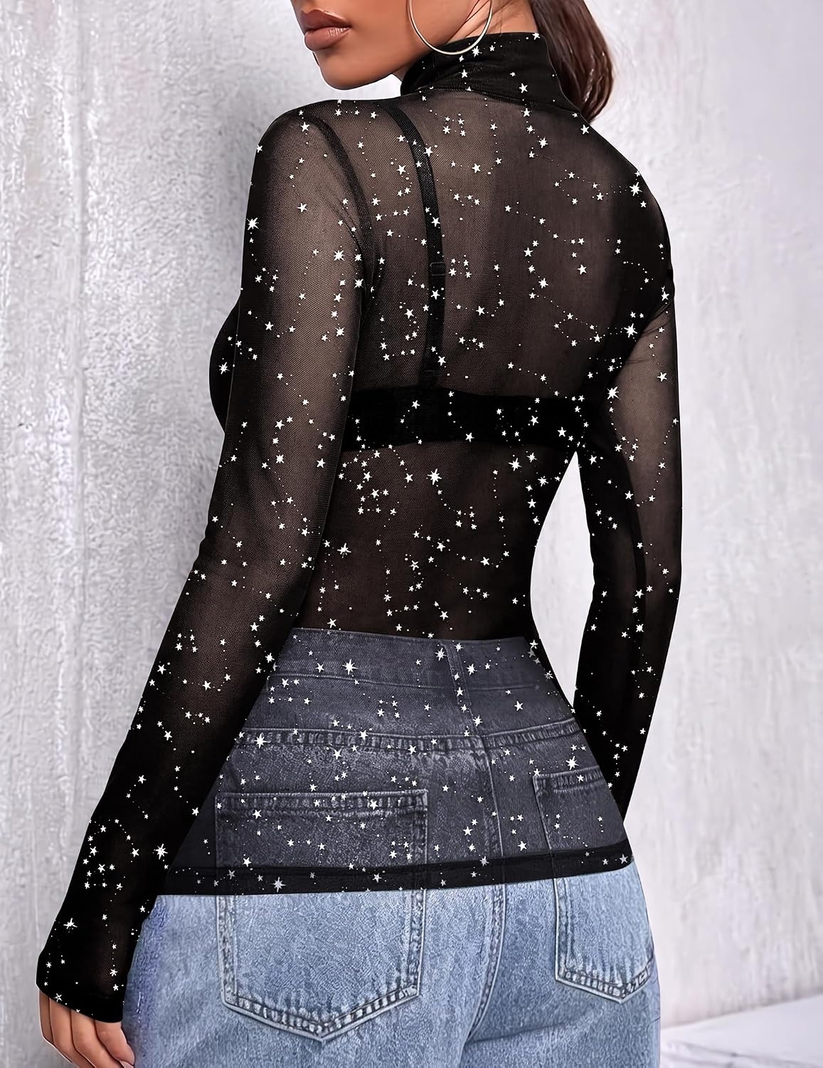 image:imageZeagoo Women Mesh Sheer Top Long Sleeve Sexy Shirt Slim Fitted Fall ClothesSilver Starkt61