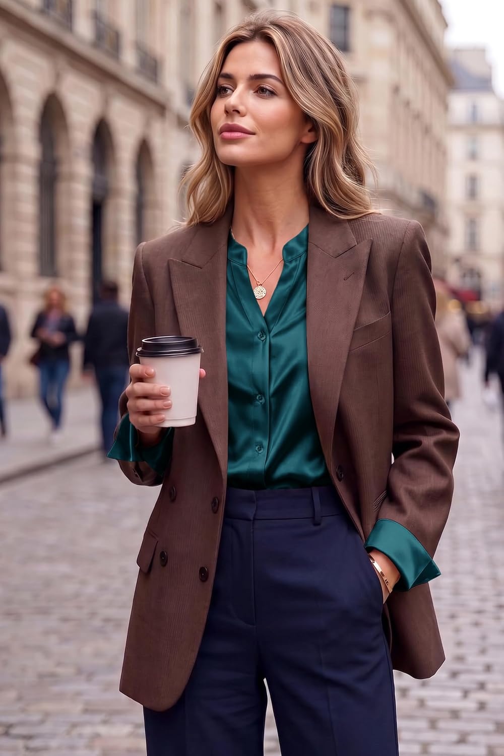 image:imageZeagoo Women Silk Satin Tops Long Sleeve Button Down Shirts S2XLBlue Green