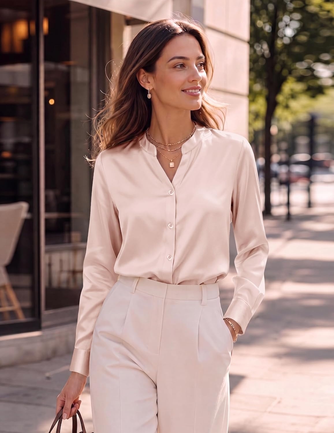 image:imageZeagoo Women Silk Satin Tops Long Sleeve Button Down Shirts S2XLChampagne