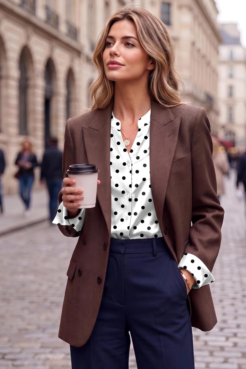 image:imageZeagoo Women Silk Satin Tops Long Sleeve Button Down Shirts S2XLPolka Dots