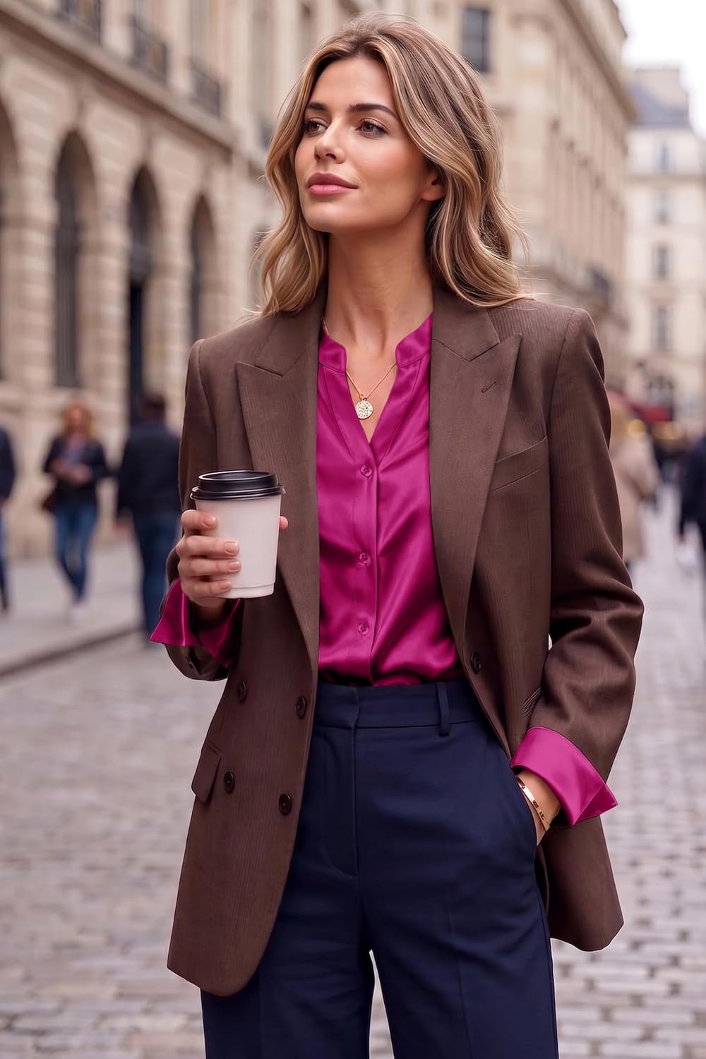 image:imageZeagoo Women Silk Satin Tops Long Sleeve Button Down Shirts S2XLRose Red
