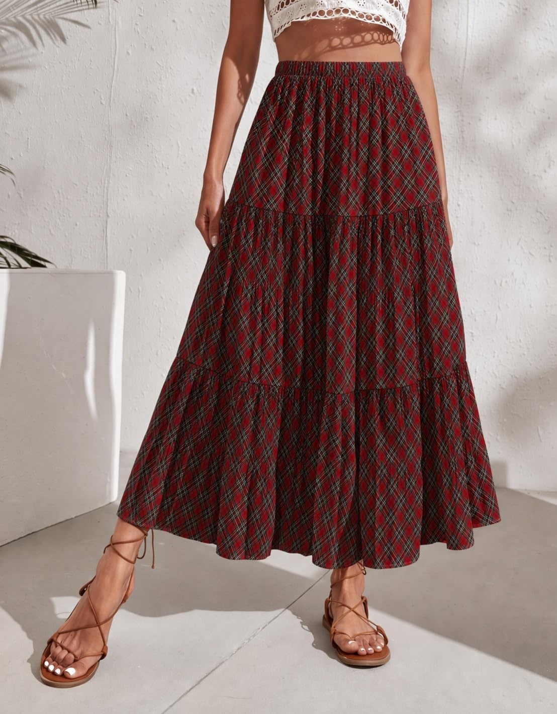 image:imageZeagoo Womens Chiffon Elastic High Waist Pleated Maxi Skirt with PocketsGz53