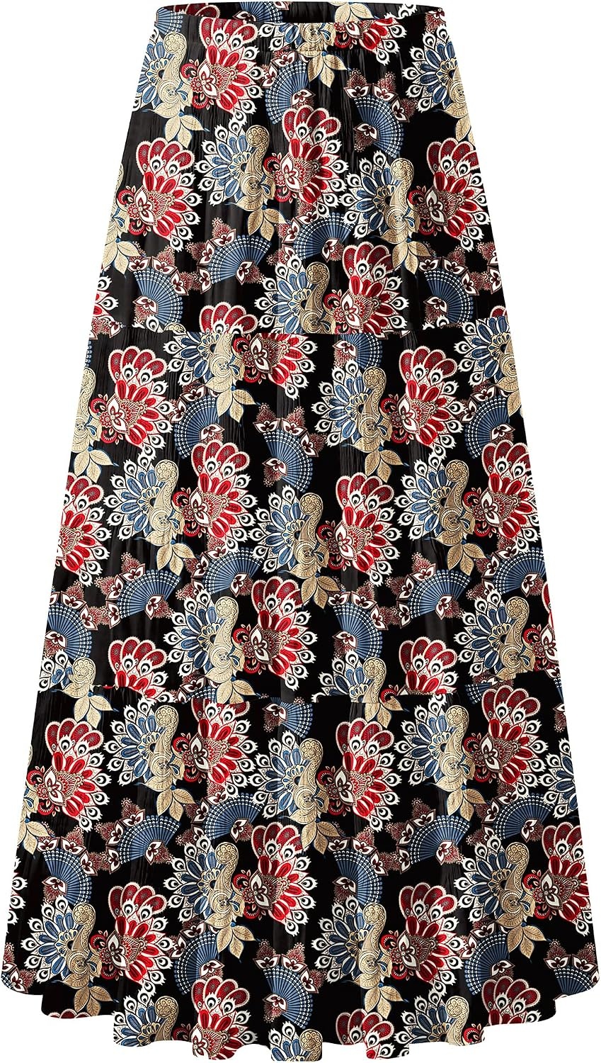 image:imageZeagoo Womens Chiffon Elastic High Waist Pleated Maxi Skirt with PocketsMz951