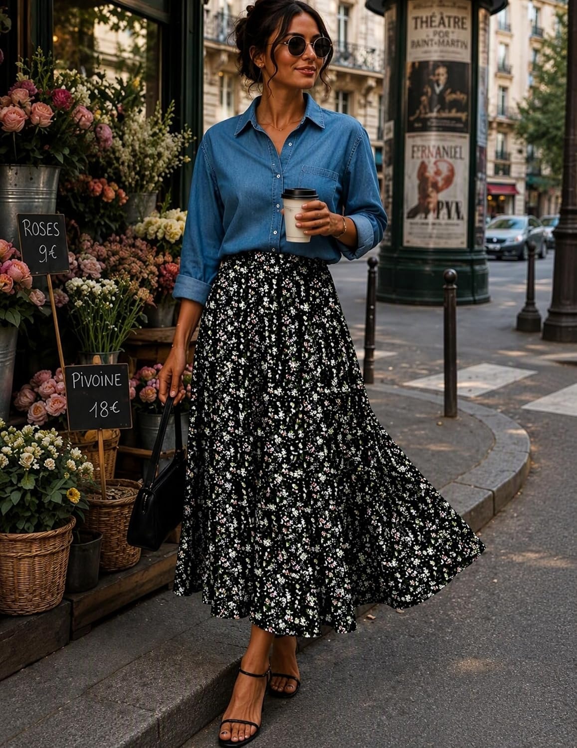 image:imageZeagoo Womens Chiffon Elastic High Waist Pleated Maxi Skirt with PocketsXh577