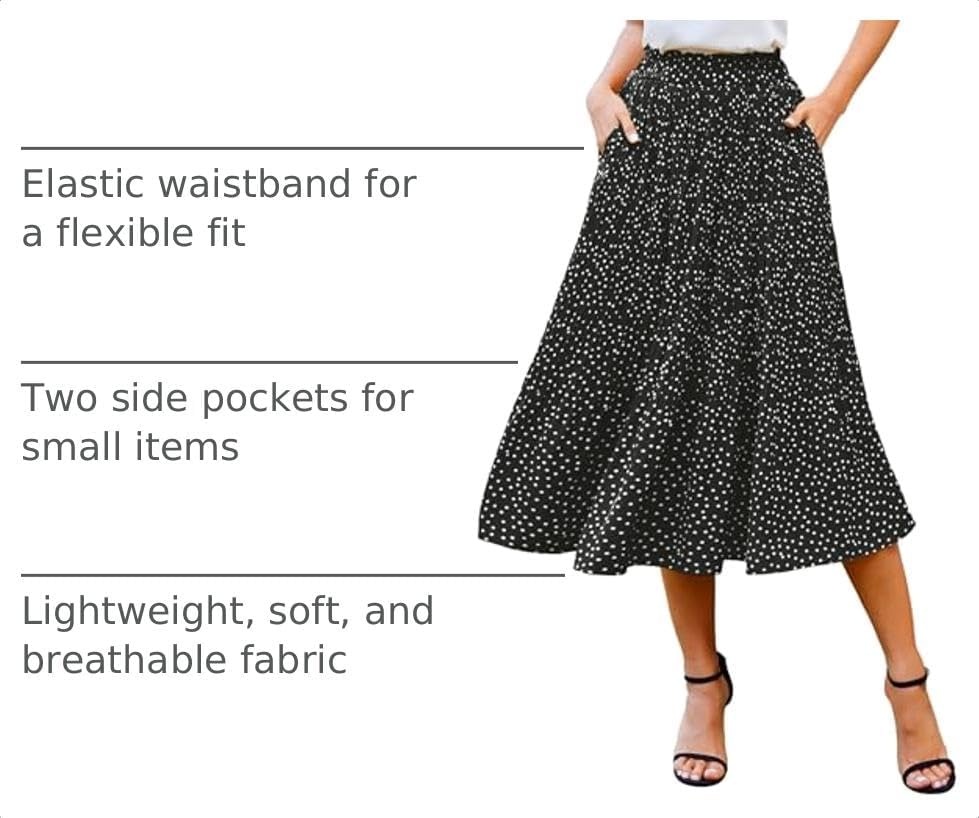 image:imageZeagoo Womens Midi Skirts High Waisted Pleated ALine Swing Skirts Summer Long Skirts with Pockets03blcack Floral